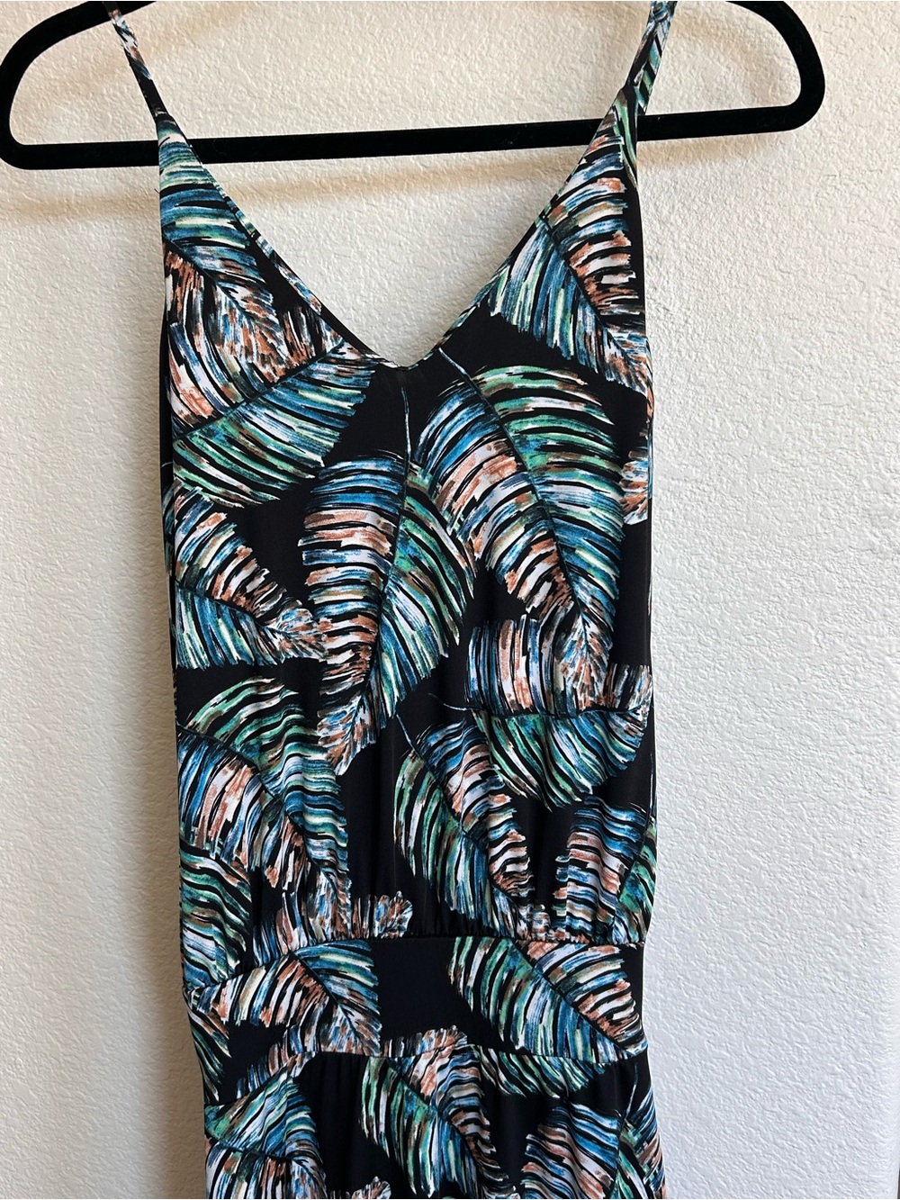 Veronica M Tropical Leaf Print Maxi Dress Spaghetti Strap Boho Beach Vacation